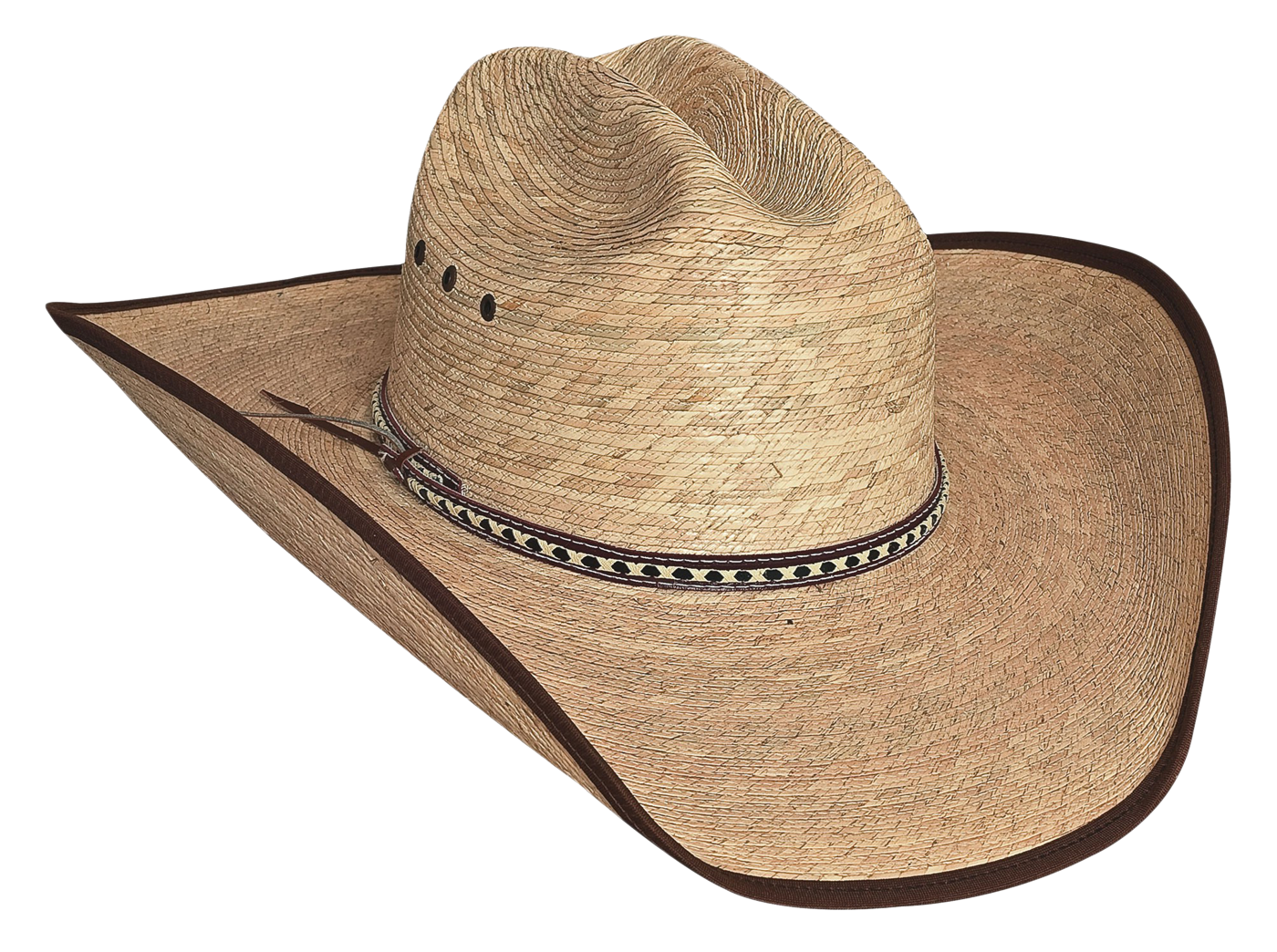 Natural Straw Cowboy Hat With Decorative Patterned Band PNG Clip Art On Clear Background