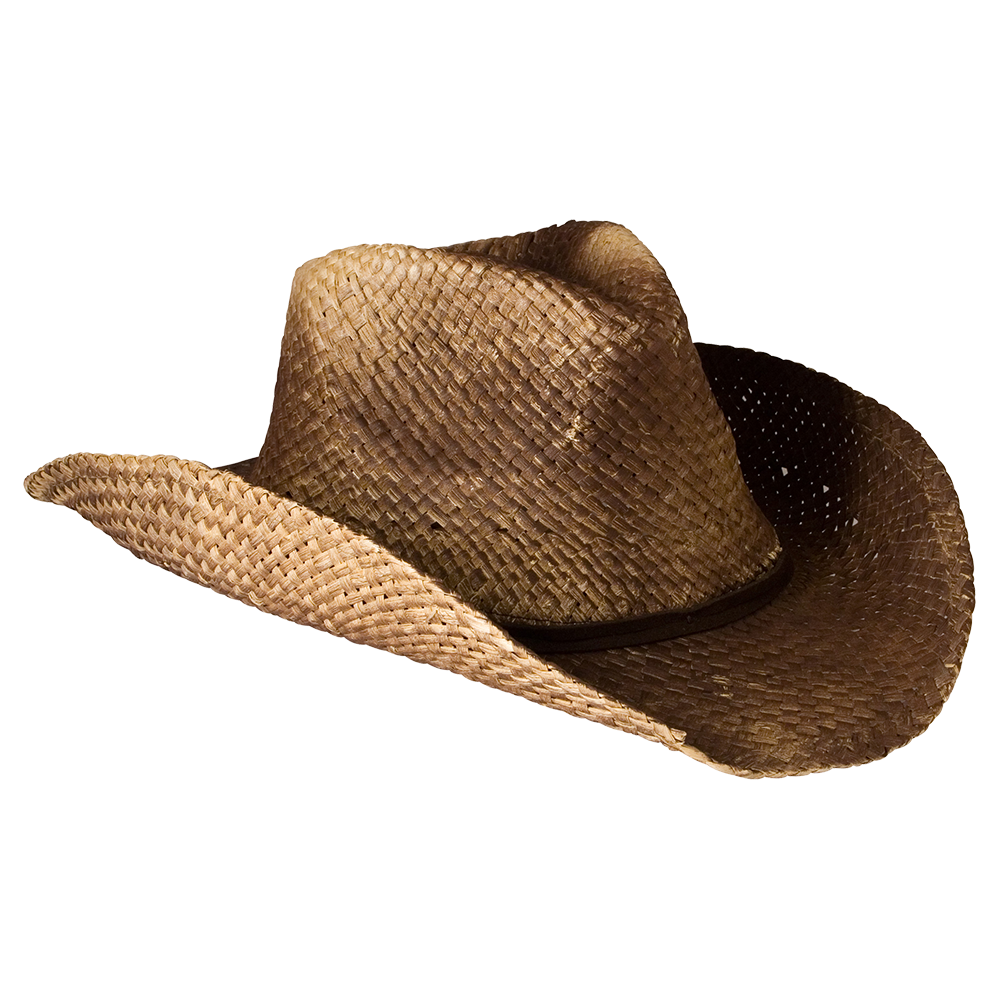 Natural Woven Straw Cowboy Hat With Patterned Brim Transparent Background Western PNG