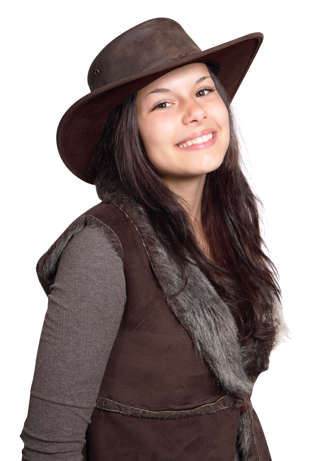 Woman Wearing Brown Western Cowboy Hat Portrait PNG Hat Image For Design