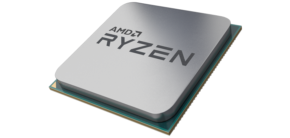 AMD Ryzen Desktop Processor Chip Angled View Printable PNG Graphic With Transparent Background