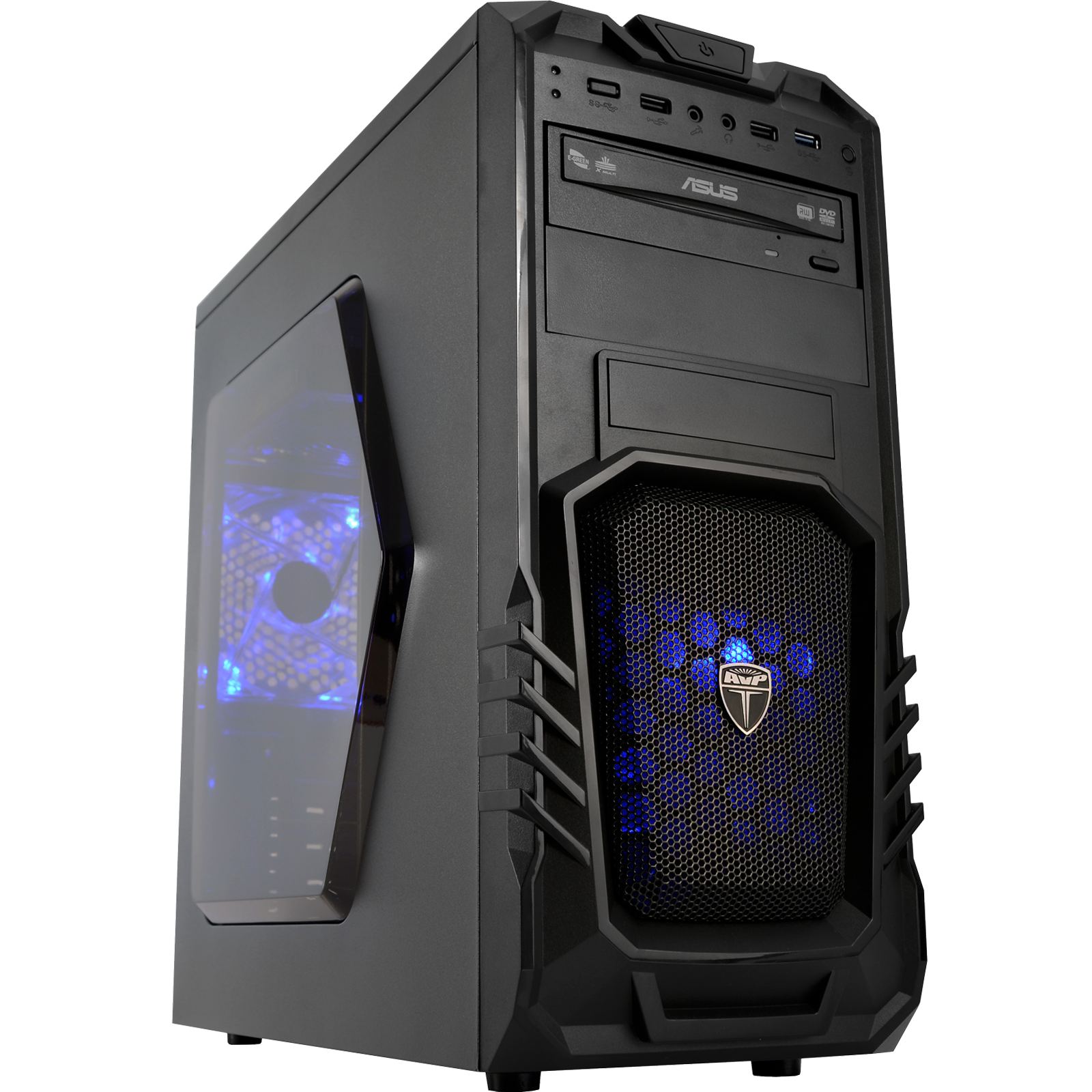 Black Desktop Gaming Computer Case With Side Window Isolated Transparent PNG Graphic