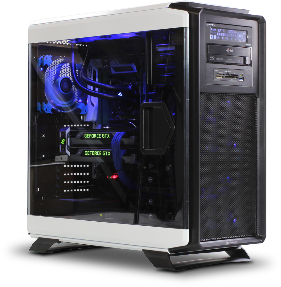 Black Gaming Computer Tower With Blue RGB Interior Transparent Background Computer PNG