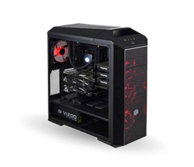 Black Gaming PC Case With Red Interior Lighting Isolated CPU PNG Artwork