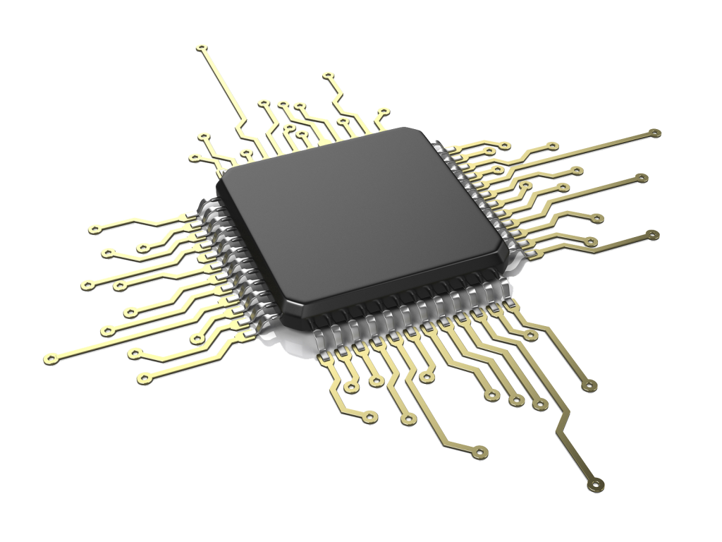 Black Microprocessor Chip With Circuit Board Lines Clean Cutout Transparent PNG Image