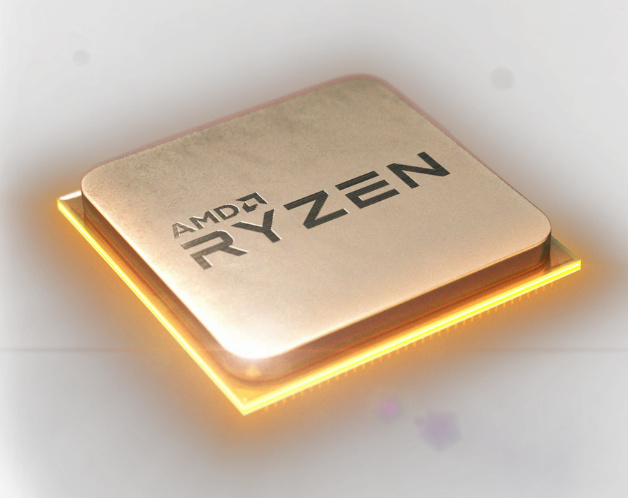 Golden AMD Ryzen Processor With Glowing Light Effect PNG Clip Art On Clear Background