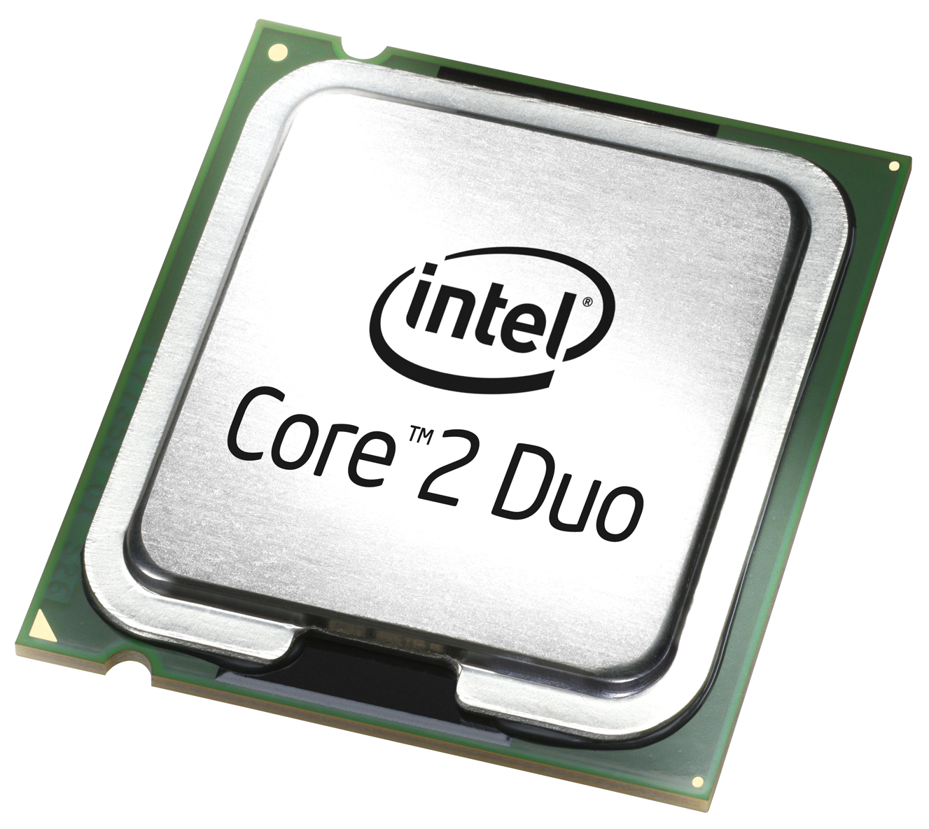 Intel Core Two Duo Desktop Processor On Green Circuit Board PNG Cutout With Clear Background
