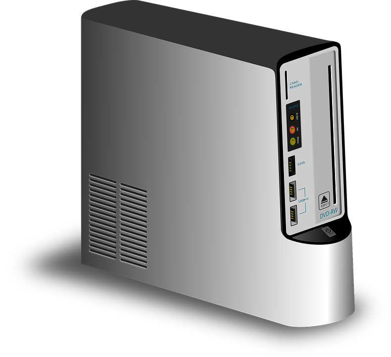 Slim Silver Desktop Computer Tower With Front Ports Transparent Background PNG Image