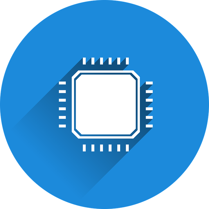 White Processor Chip Symbol On Blue Circle Clear Background Computer Illustration