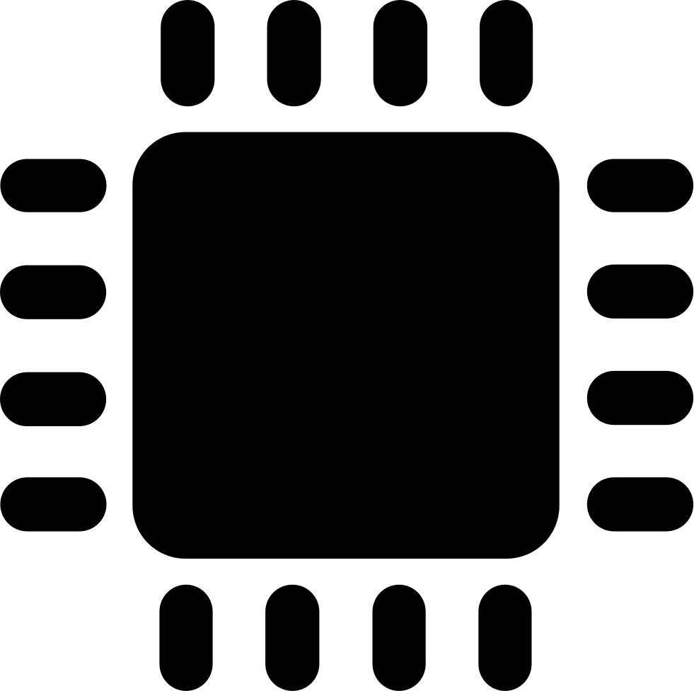 Black CPU Chip With Orange Circuit Pins Icon Clean Cutout Transparent PNG Image