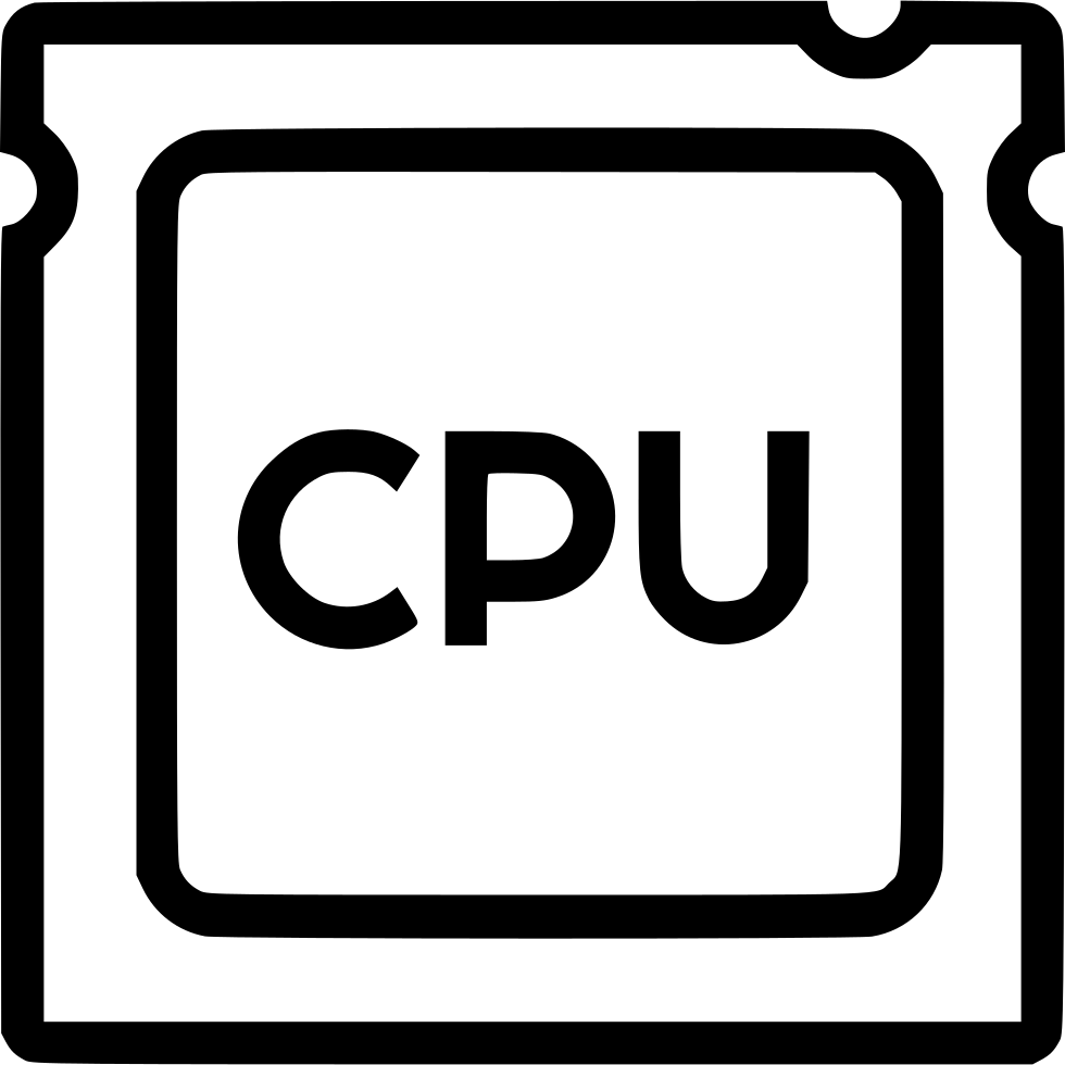 Black CPU Processor Chip Outline Icon With Text Isolated On Transparent Background