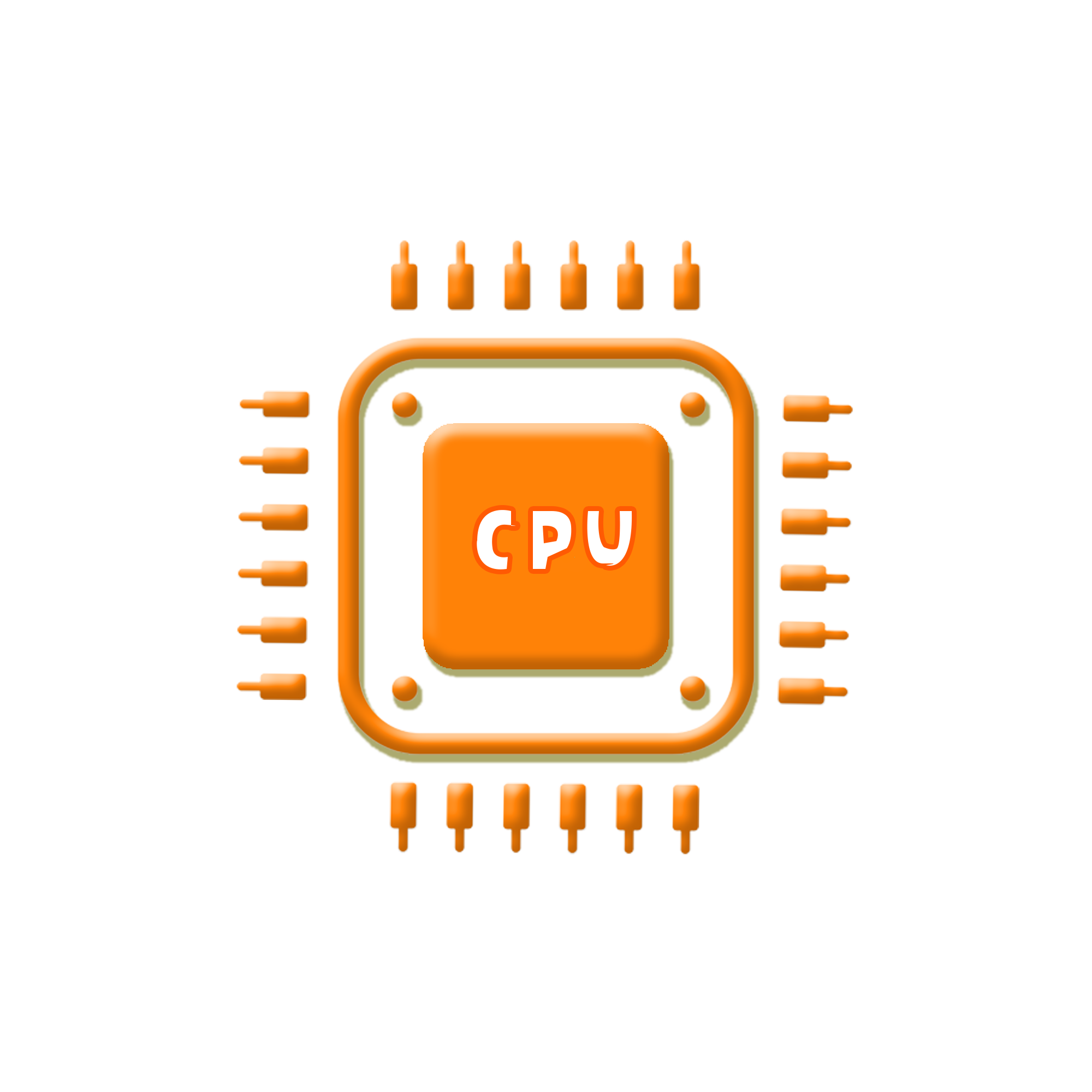 Orange CPU Processor Chip Icon With Circuit Pins PNG Technology Image For Design