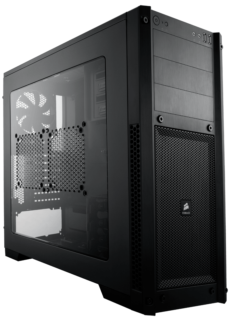 Black Mid Tower PC Case With Glass Side Panel Transparent Background PNG Image