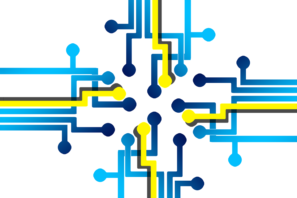Blue And Yellow Circuit Board Paths And Microchip Illustration Transparent Background Processor PNG