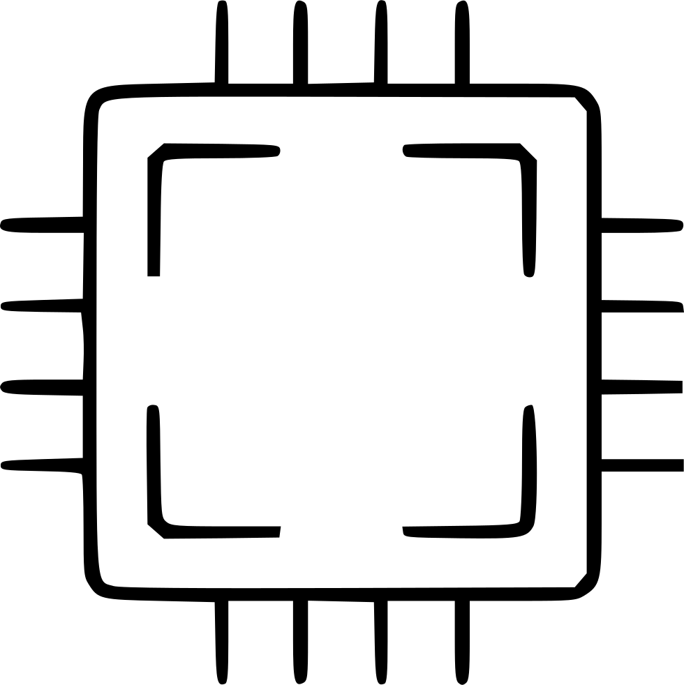 Simple Microprocessor Chip Outline Icon With Pins Clear Background Computer Illustration