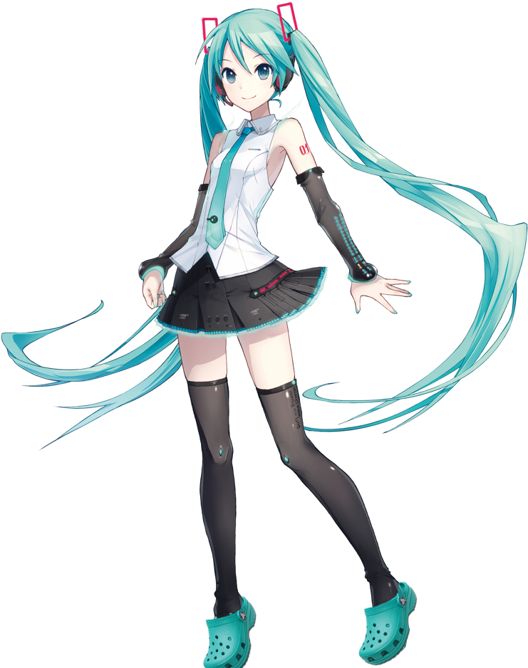 Anime Girl Character With Long Teal Hair Illustration Transparent Background Anime PNG Image