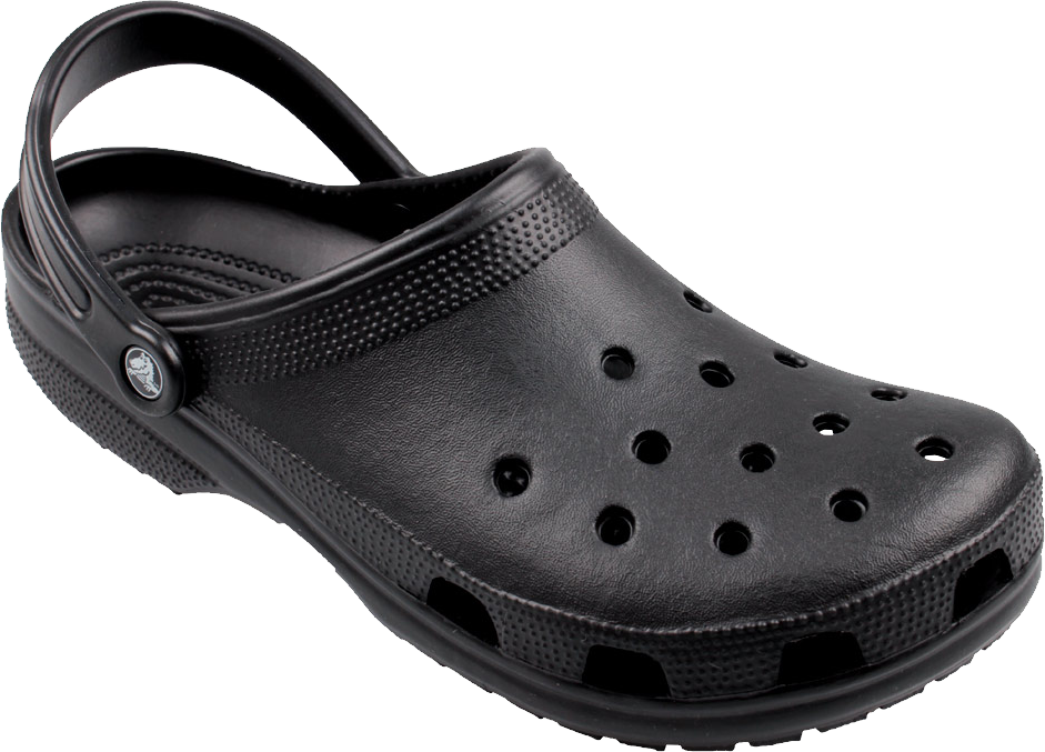 Black Crocs Classic Clog With Heel Strap Side Profile PNG Image With Transparent Background