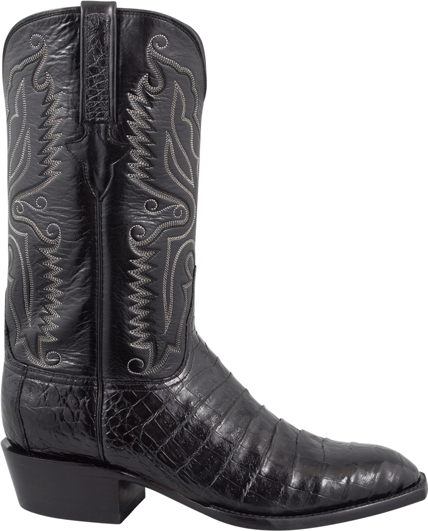 Black Embroidered Western Cowboy Boots With Tall Shafts Printable PNG Graphic With Transparent Background