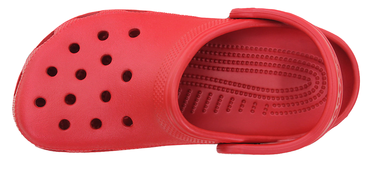 Bright Red Crocs Classic Clog Top View With Ventilation Holes Isolated On Transparent Background