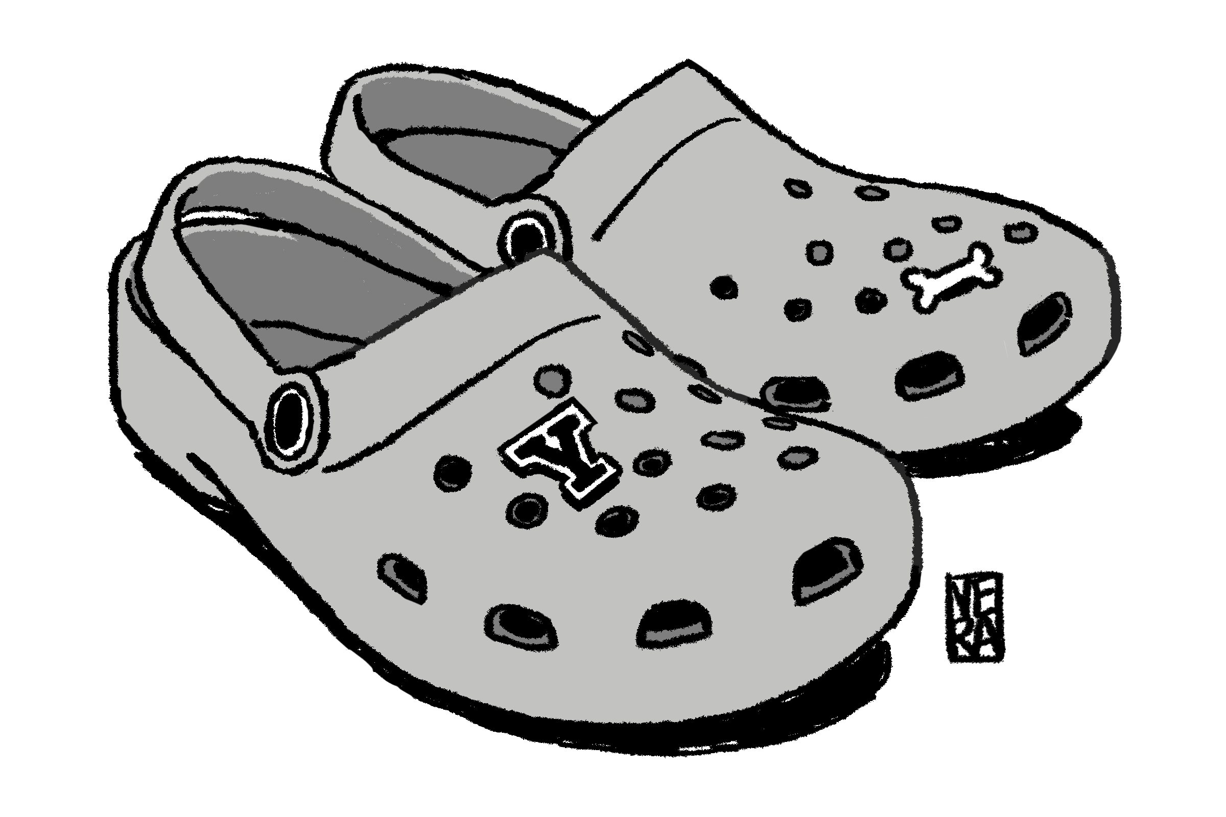 Gray Crocs Clogs Pair Hand Drawn Cartoon Clean Cutout Transparent PNG Image