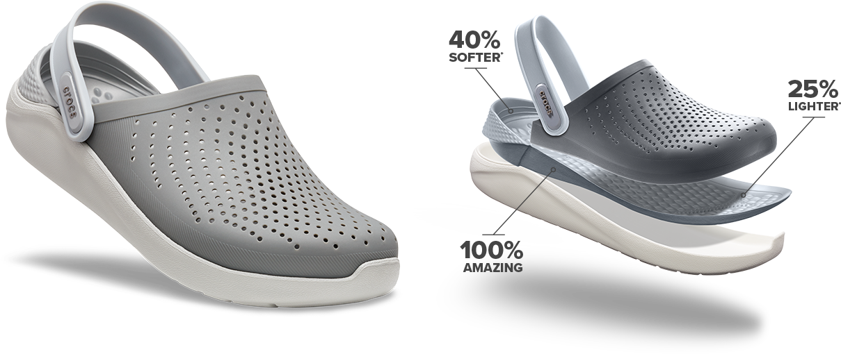 Gray Crocs Lightweight Clog Comparison And Comfort Feature Graphic Isolated Transparent PNG Graphic