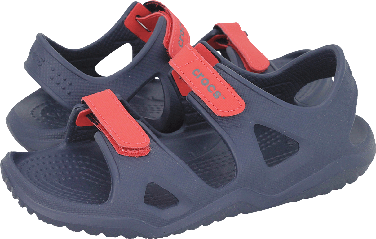 Navy And Red Kids Crocs Water Sandals With Adjustable Straps PNG Cutout With Clear Background
