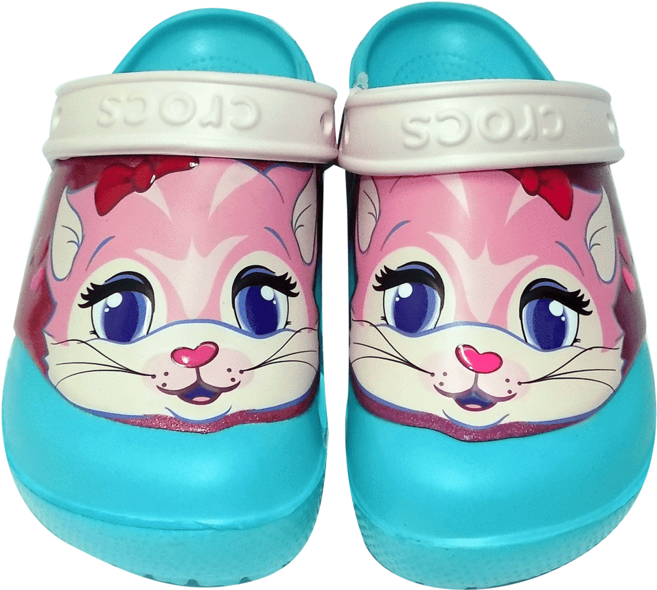 Pink And Aqua Kids Crocs Clogs With Cute Cat Faces Clear Background Clog Illustration