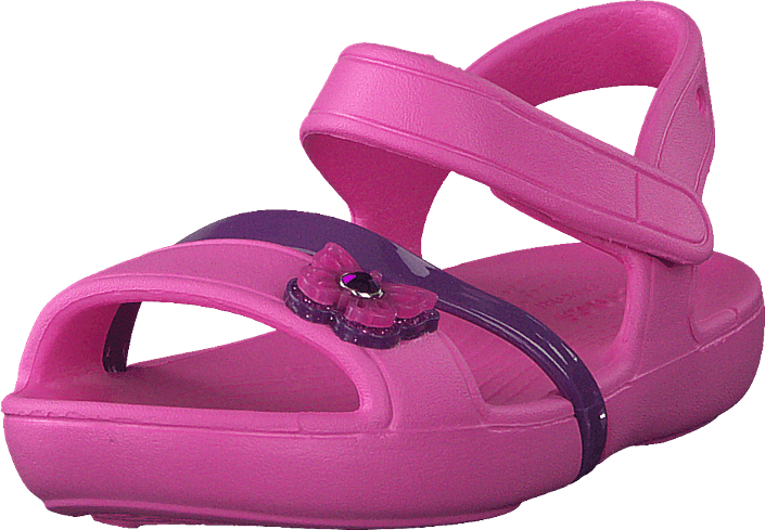 Pink Crocs Kids Sandal With Decorative Shoe Charms Printable PNG Graphic With Transparent Background