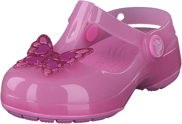 Pink Jelly Clog Shoe With Decorative Bow Charm PNG Cutout With Clear Background