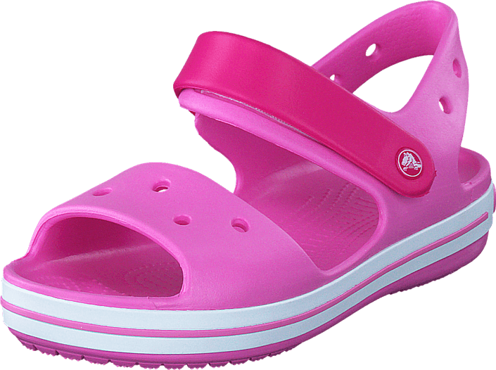 Pink Kids Crocs Clog With White And Purple Sole Stripe PNG Cutout With Clear Background
