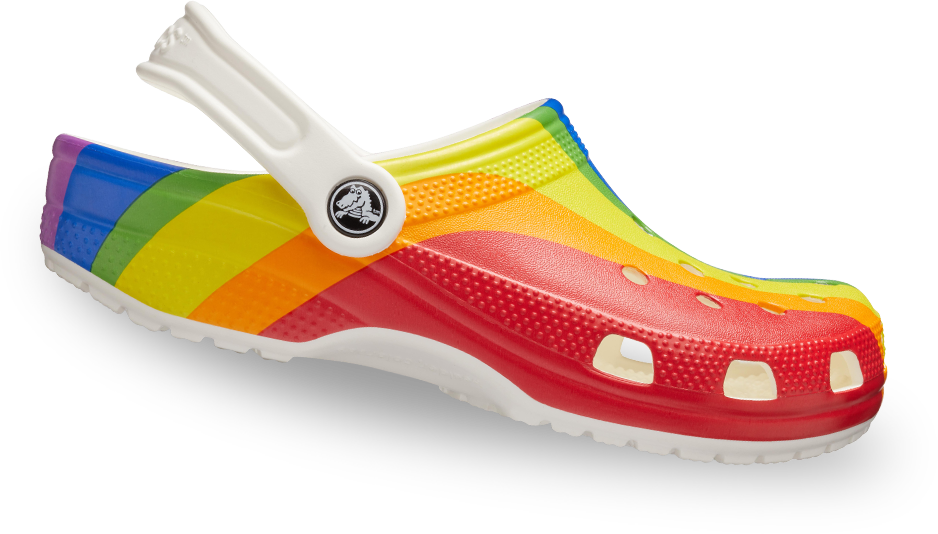 Rainbow Tie Dye Crocs Clog With White Heel Strap Isolated On Transparent Background