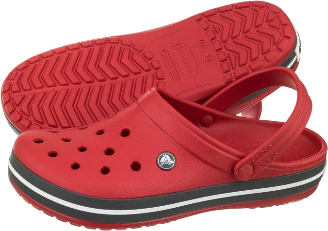 Red Crocs Clog Pair Showing Textured Outsole And Side View Transparent PNG Clipart