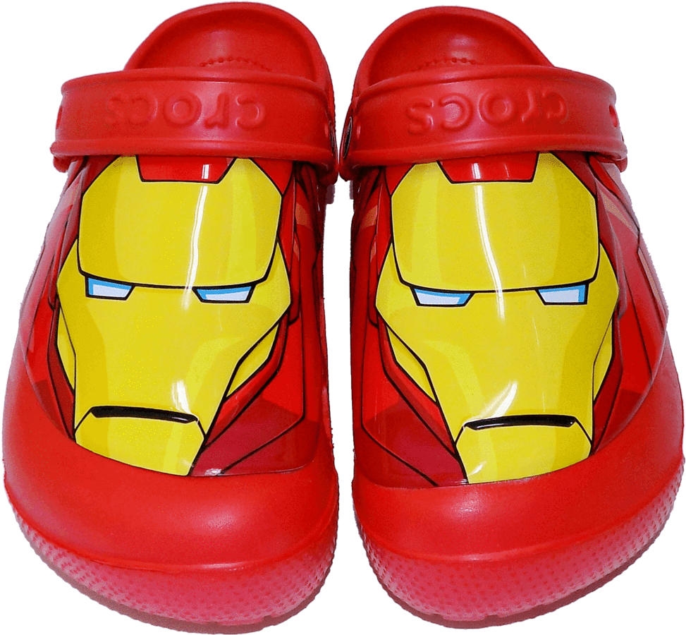 Red Kids Crocs Clogs With Iron Man Character Face Designs Transparent Background Crocs PNG