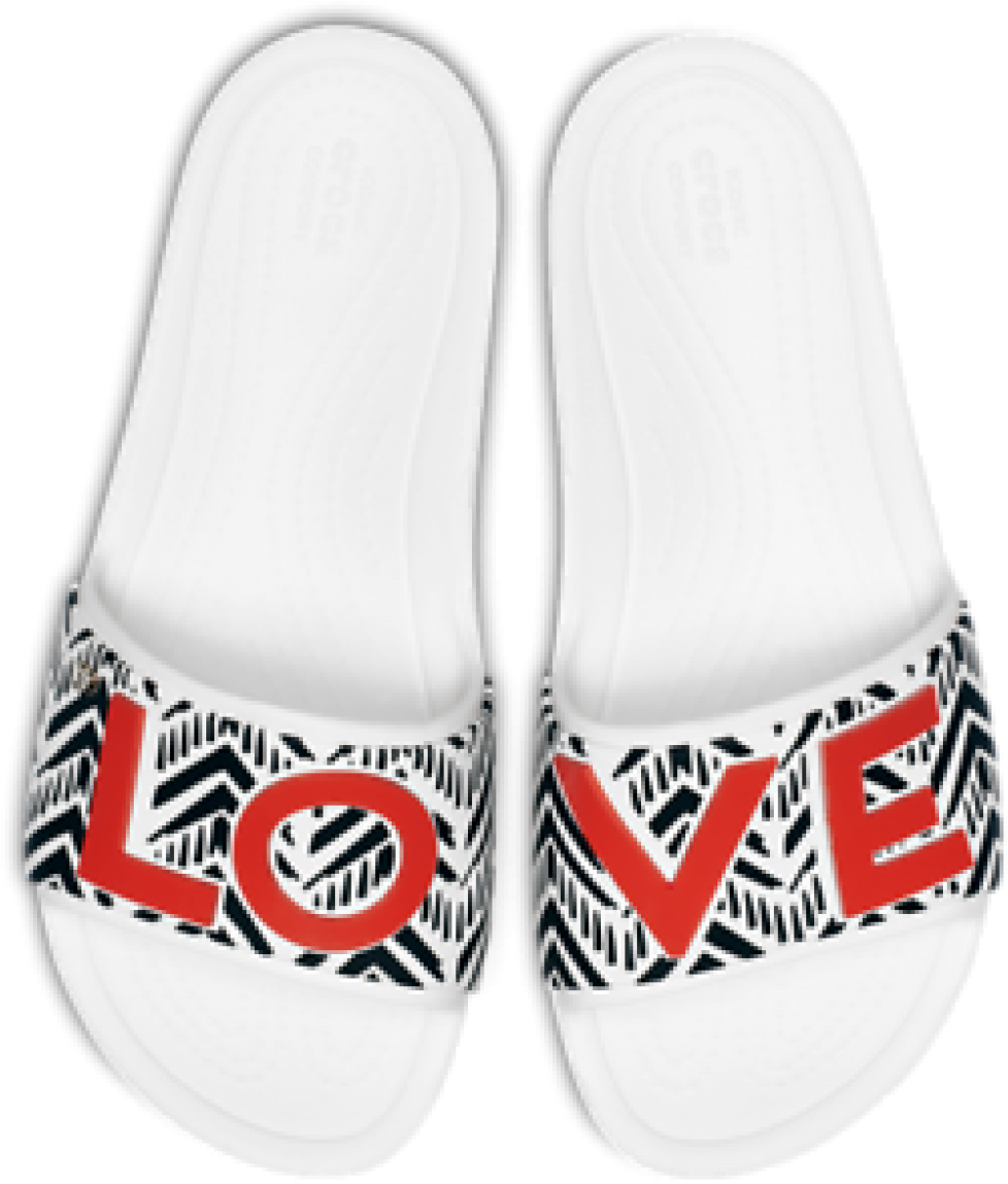 White Slide Sandals With Red Love Letter Decoration PNG Shoe Image For Design