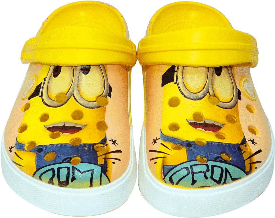 Yellow Kids Crocs Clogs With SpongeBob Character Designs Clear Background Clog Illustration
