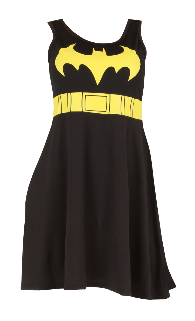 Black Dress Costume With Yellow Bat Symbol Transparent Background PNG Image