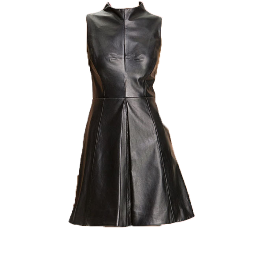 Black Sleeveless Leather Look Dress With Waist Belt Transparent PNG Clipart