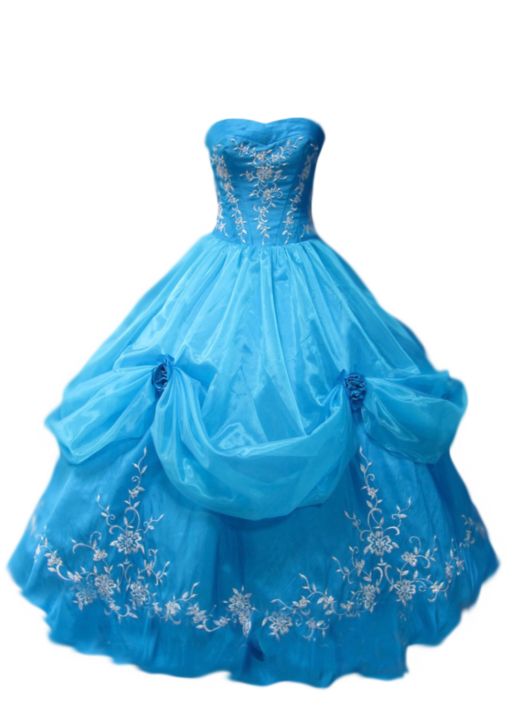 Blue Lace Ball Gown With Full Princess Skirt Isolated Fashion PNG Artwork