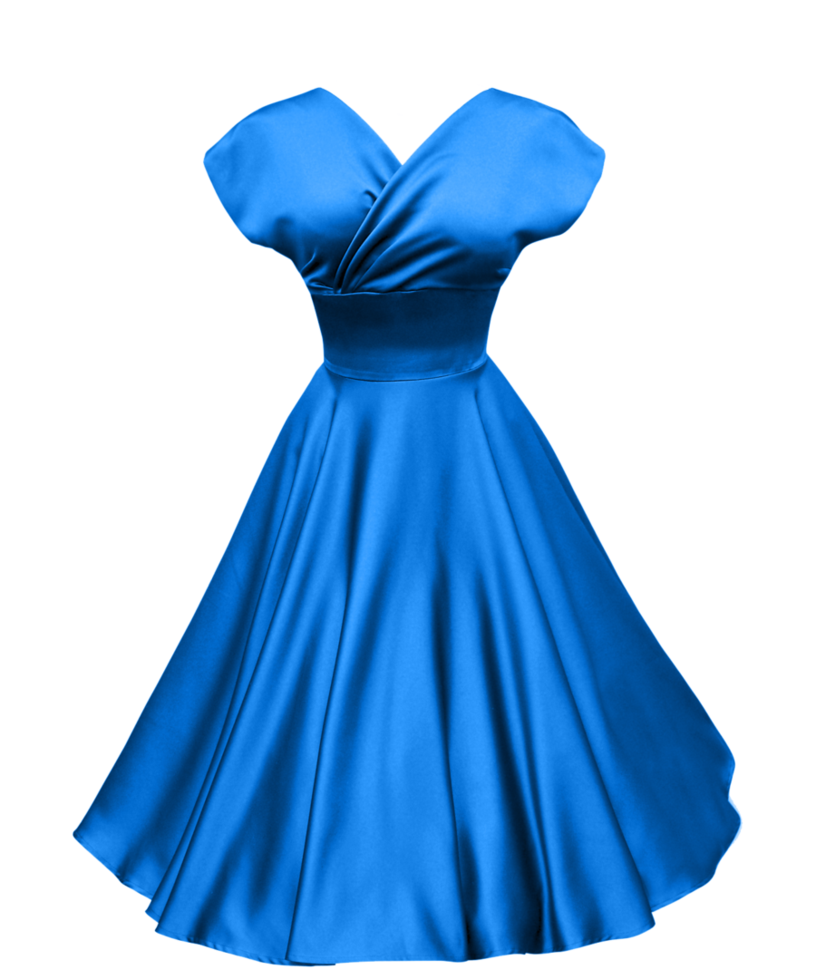 Bright Blue Puff Sleeve Midi Dress With Full Skirt Fashion Image PNG With Clear Background