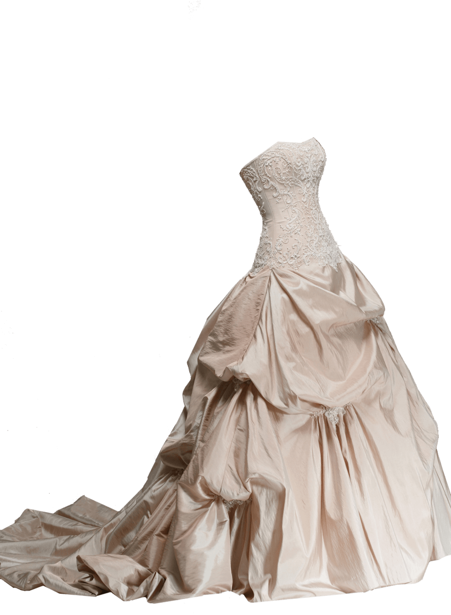 Champagne Beige Strapless Ball Gown With Draped Fabric Transparent Background Clothing PNG