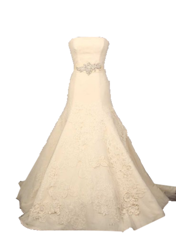 Cream Strapless Wedding Gown With Pleated Full Skirt Transparent PNG Image For Creative Projects