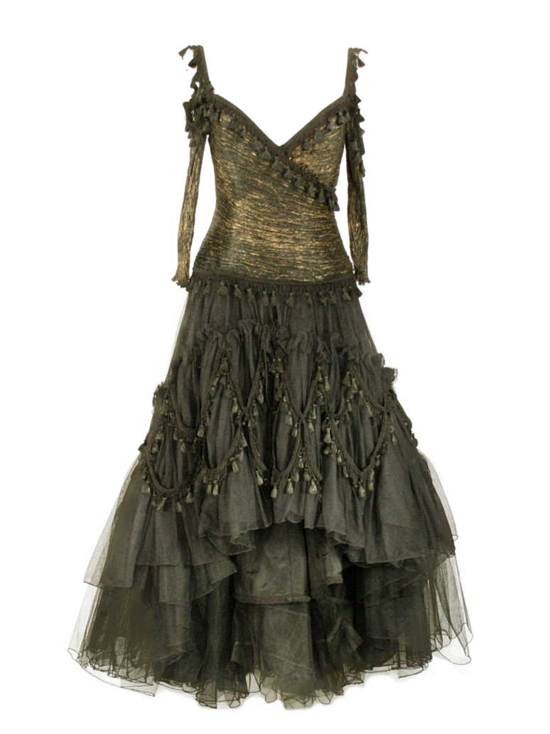 Dark Olive Gothic Lace Gown With Layered Skirt PNG Outfit Image For Design