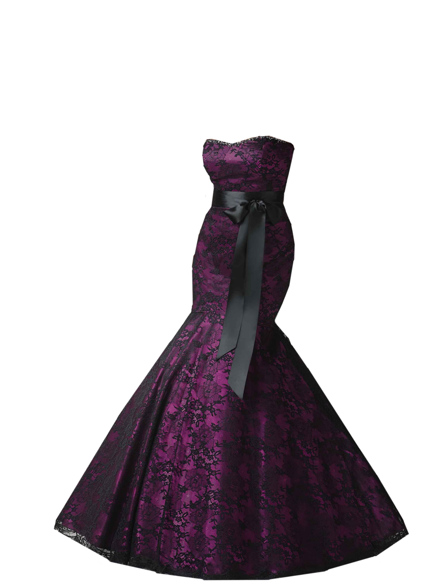 Dark Purple Gothic Evening Gown With Lace Details Printable PNG Graphic With Transparent Background