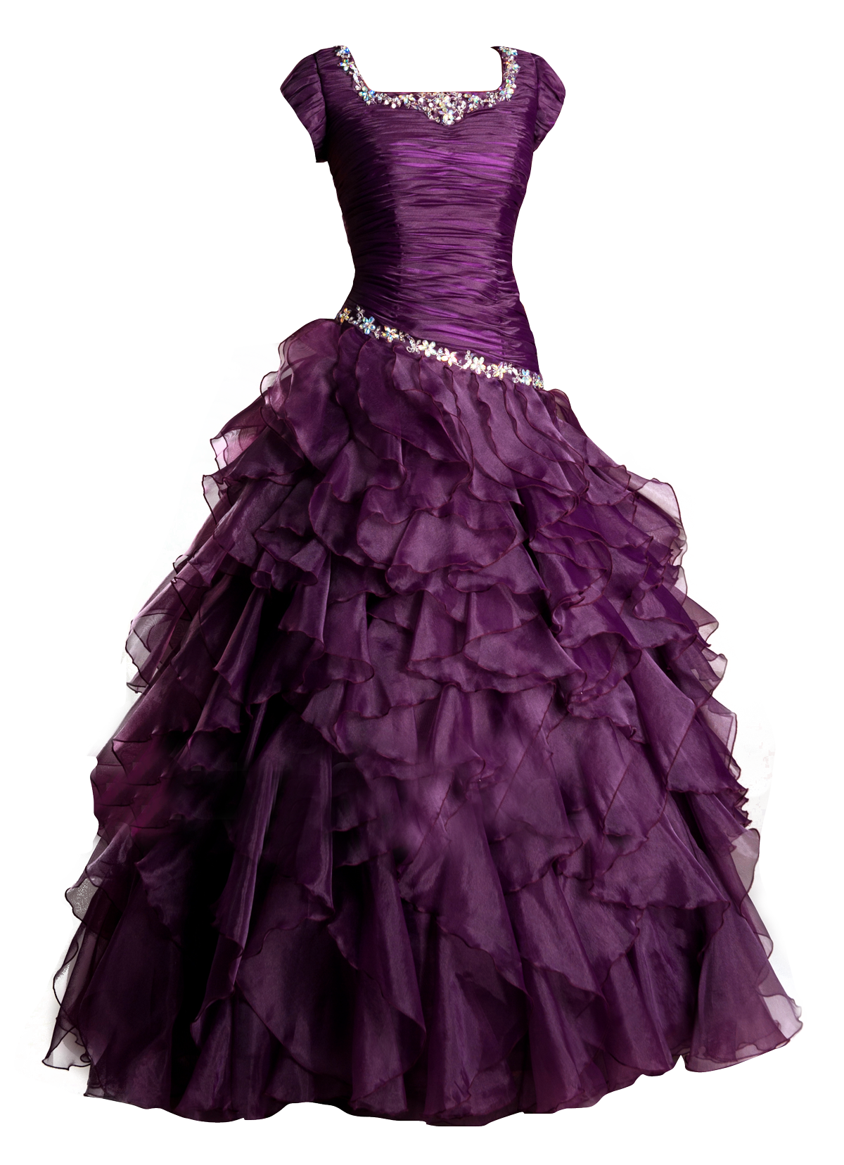 Deep Purple Gothic Ball Gown With Layered Ruffles Fashion Image PNG With Clear Background