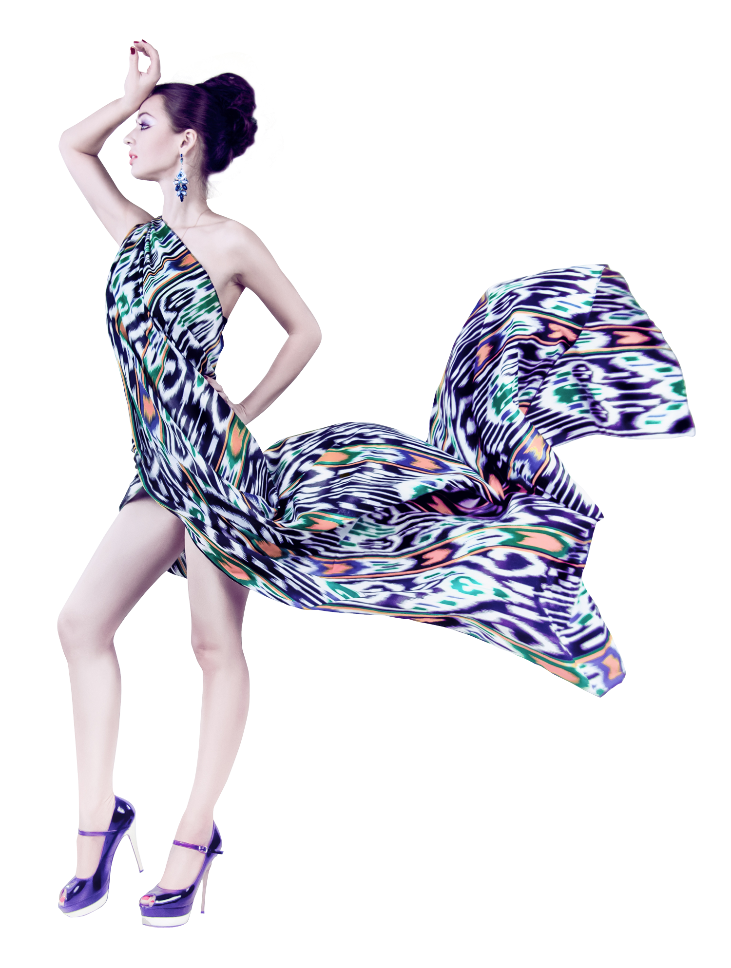 Fashion Illustration Of Woman In Colorful Flowing Dress Transparent Background Fashion PNG