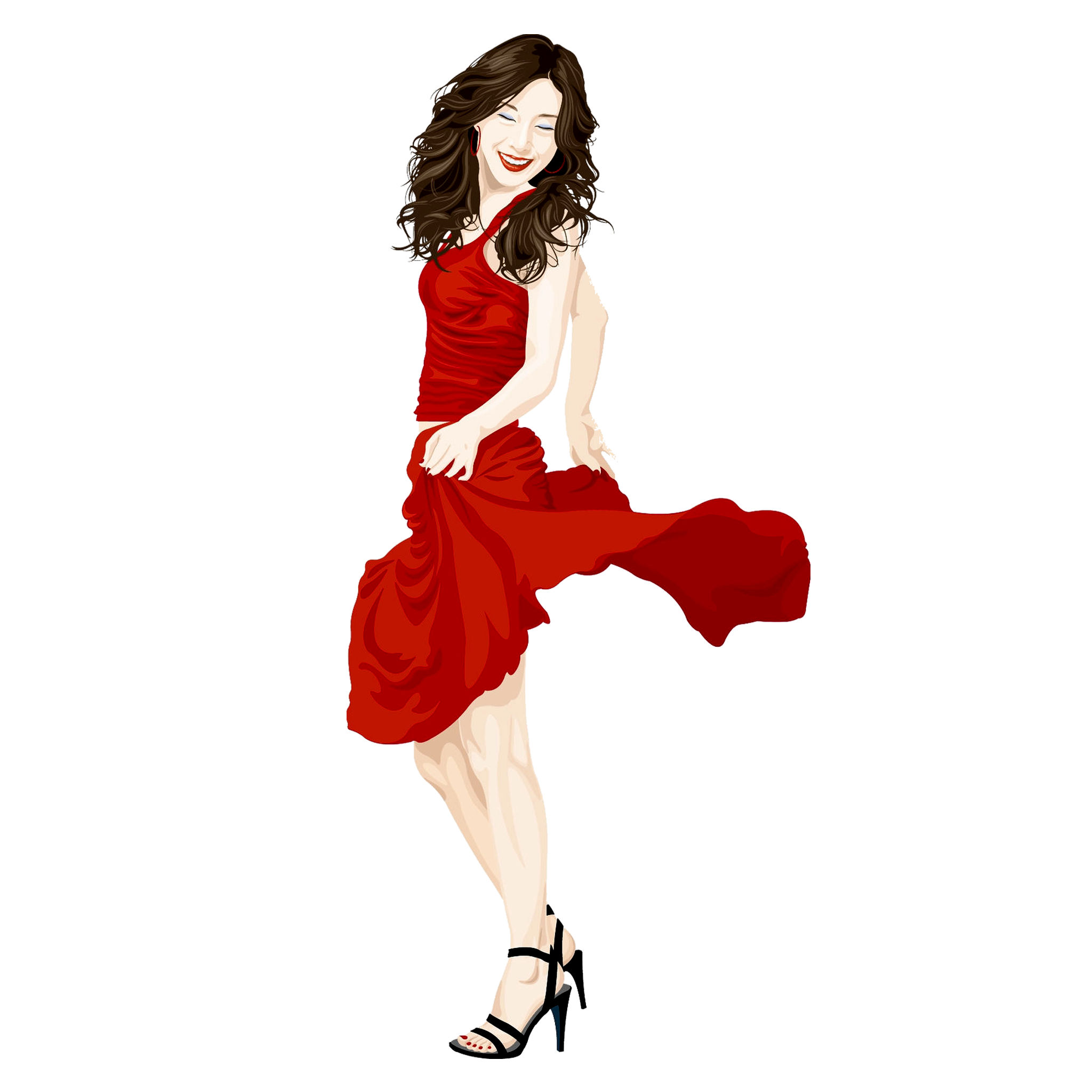 Fashion Sketch Of Woman In Red Ruffled Dress Clear Background Dress Illustration