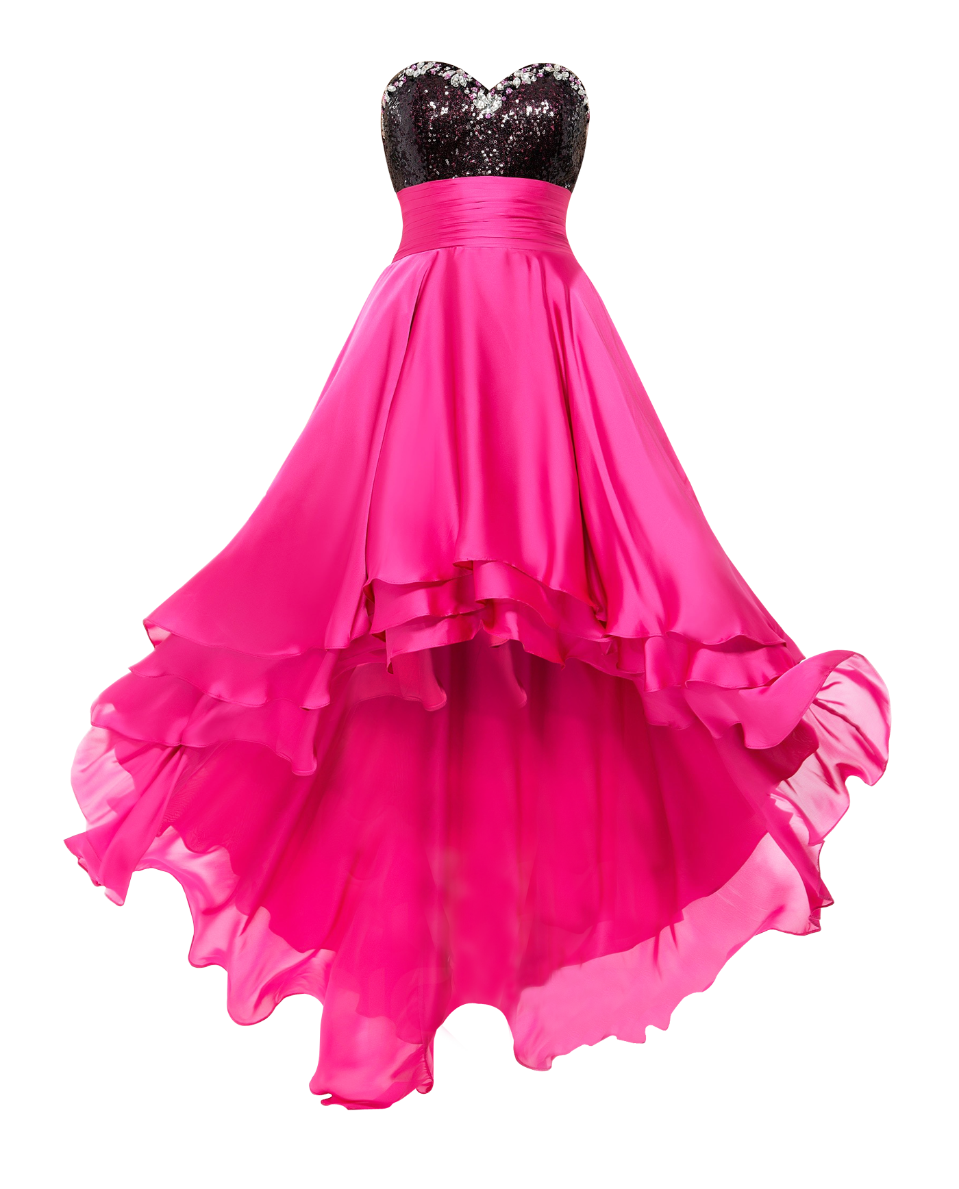 Hot Pink Strapless High Low Gown With Ruffled Layers Transparent Background Dress PNG