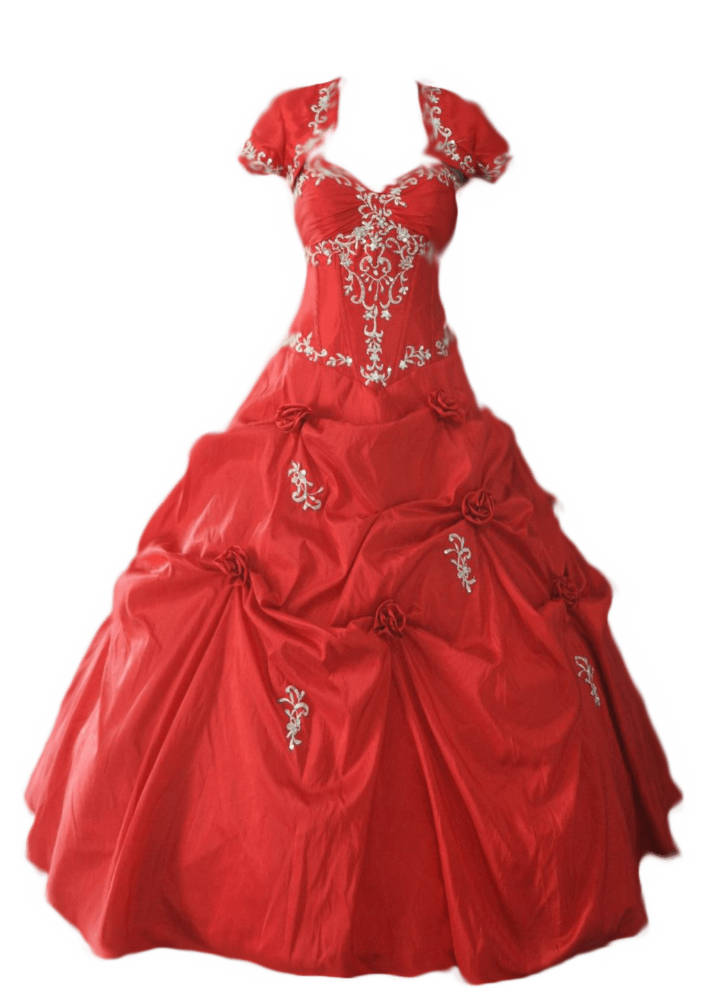 Red Ball Gown With Decorative Ruffled Skirt PNG Cutout With Clear Background