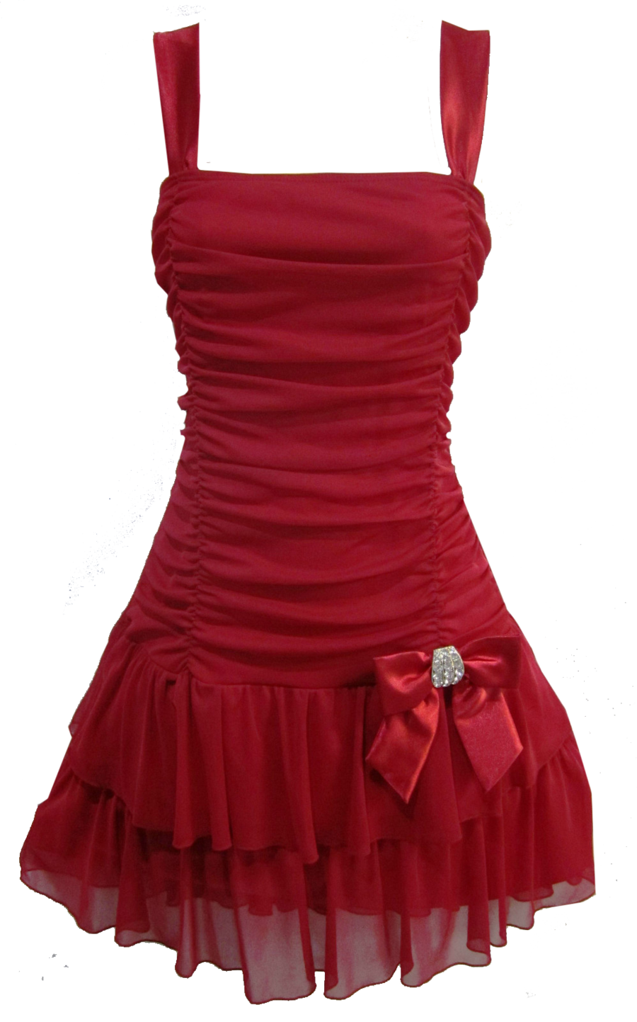 Red Short Dress With Layered Ruffle Hem Isolated On Transparent Background