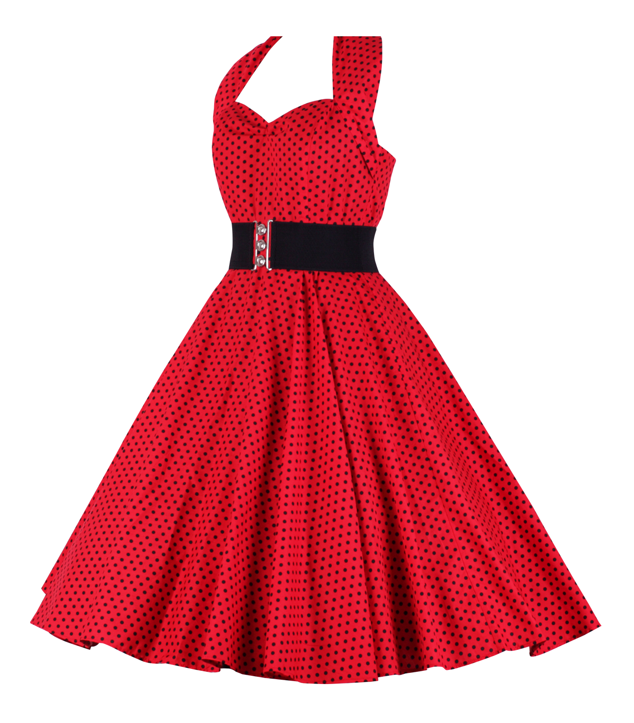 Red Sleeveless Party Dress With Black Waistband Clean Cutout Transparent PNG Image