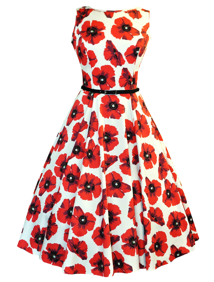 White Sleeveless Dress With Red Poppy Flower Print Isolated Transparent PNG Graphic